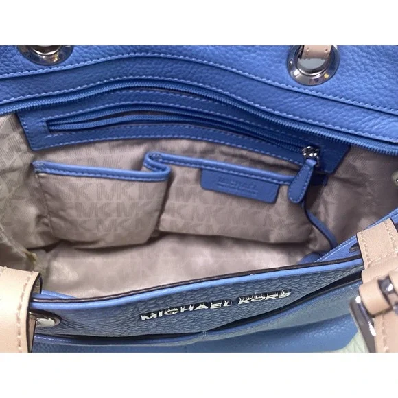 Michael Kors MK Designer Light Blue Leather Tote Hand Bag Purse Great Condition - Picture 14 of 16